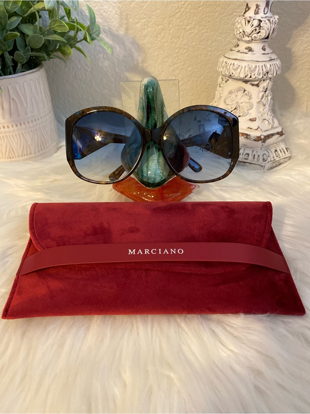 Marciano Oversized Tortoiseshell Sunglasses with Blue/gray Gradient Lenses